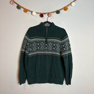 Vtg 90's LL Bean dark green half zip sweater